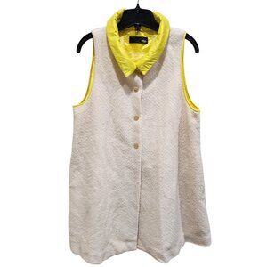 Eral  Women's Size Large Yellow and Beige Sleeveless Vest with Pockets